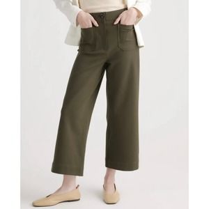 Quince Olive Ultra-Stretch Ponte Cropped Wide Leg Pant NWOT size 8